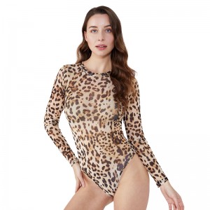 Volle Damen-kundenspezifische lange Hülsen-Zapfen-Leopard-Körper entspricht Frauen-BlumenBodysuit Mujer
