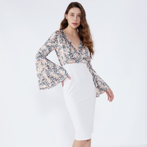 White Floral Sheath - Geriffeltes, figurbetontes Kleid mit Ärmeln 2019 Damen Kleidung